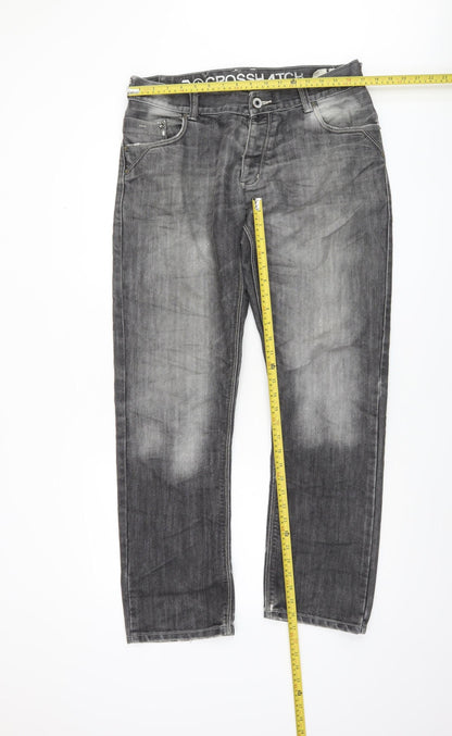 Crosshatch Men's Grey Charcoal Wash Regular Fit Straight Jeans W34