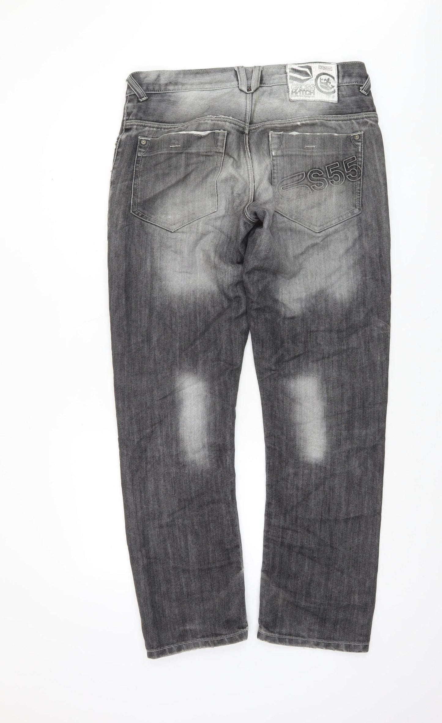 Crosshatch Men's Grey Charcoal Wash Regular Fit Straight Jeans W34