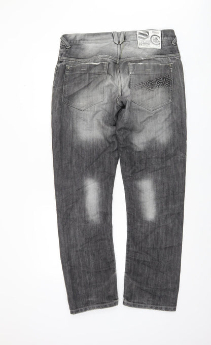 Crosshatch Men's Grey Charcoal Wash Regular Fit Straight Jeans W34