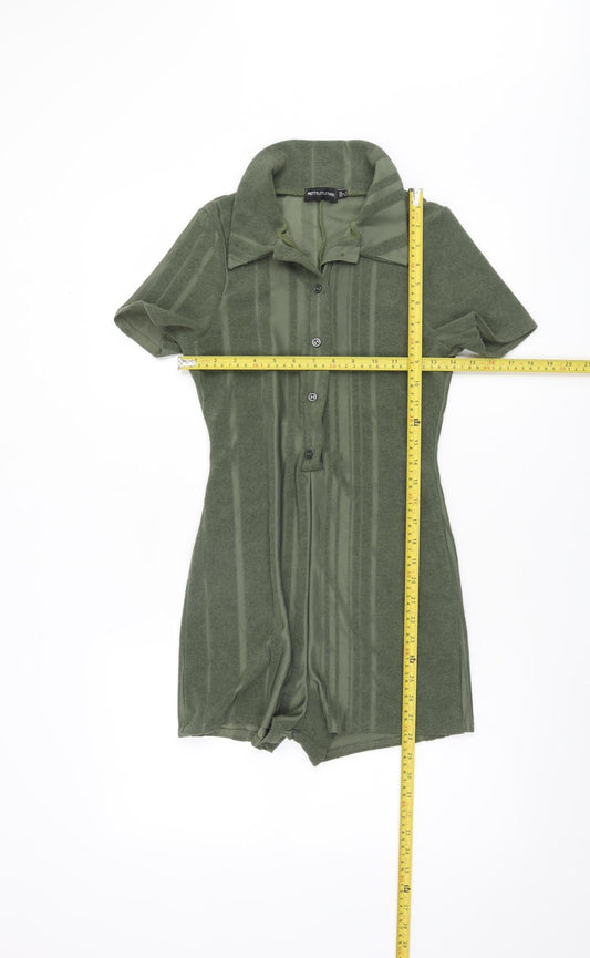 PrettyLittleThing Women’s Green Size 8 Collared Short Sleeve Playsuit