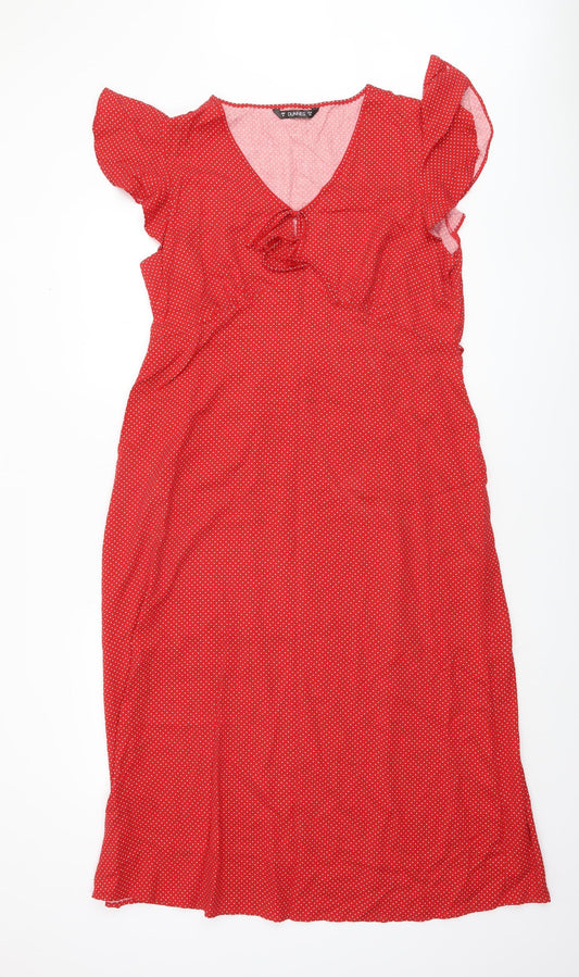 Dunnes Women Red Polka Dot V-Neck Fit & Flare Dress Size 14