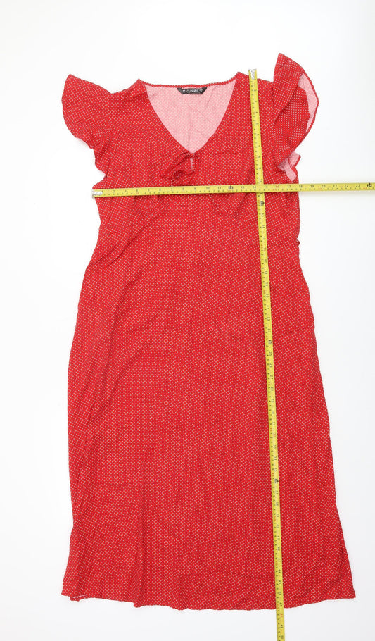 Dunnes Women Red Polka Dot V-Neck Fit & Flare Dress Size 14