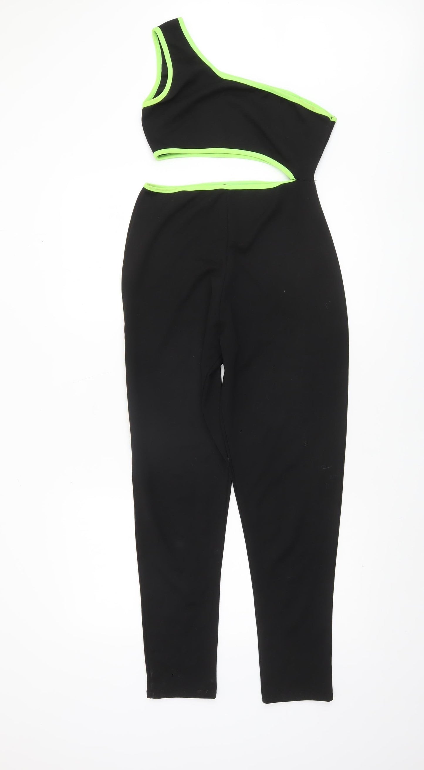 PrettyLittleThing Womens Black Neon Trim One Shoulder Jumpsuit UK 10
