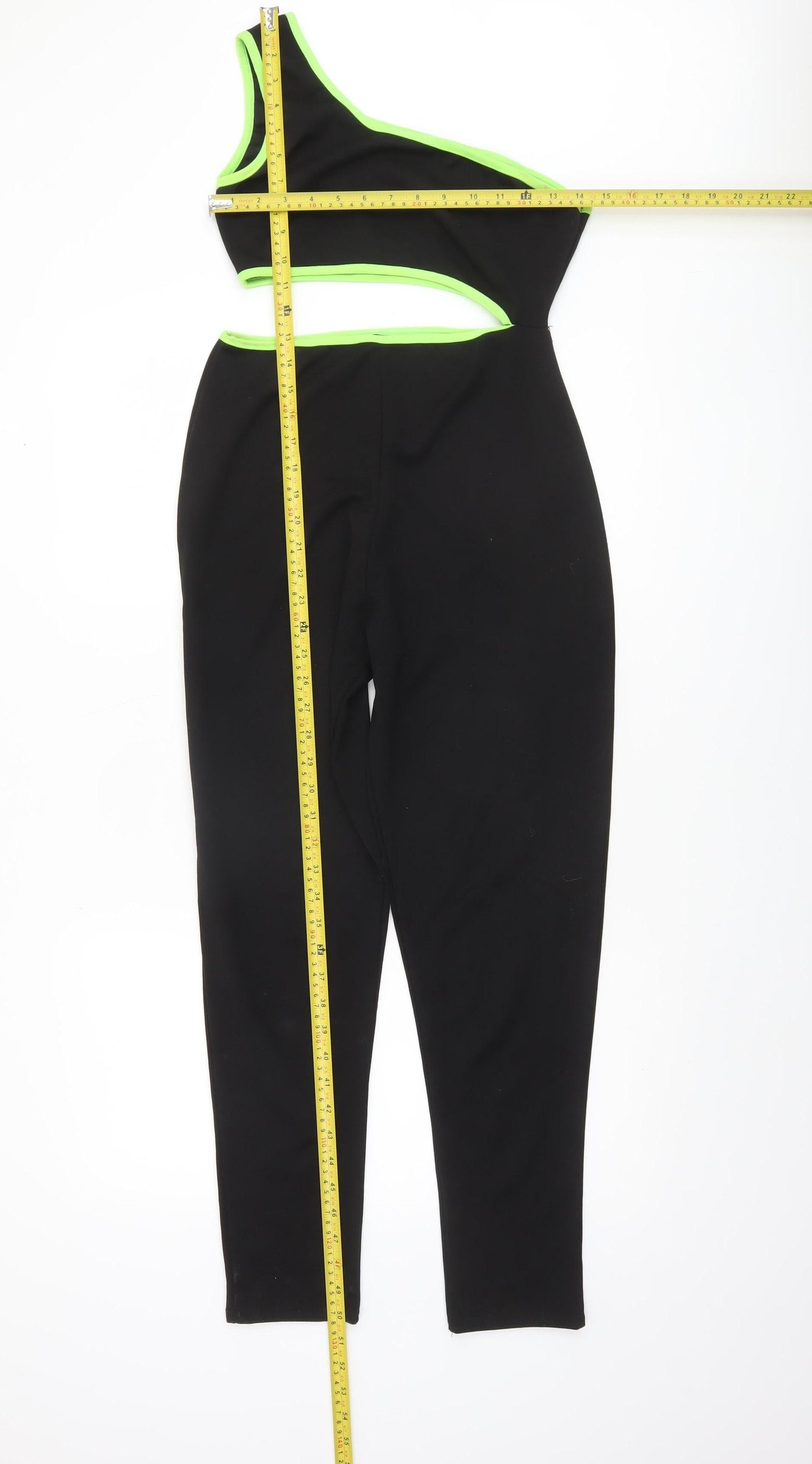 PrettyLittleThing Womens Black Neon Trim One Shoulder Jumpsuit UK 10