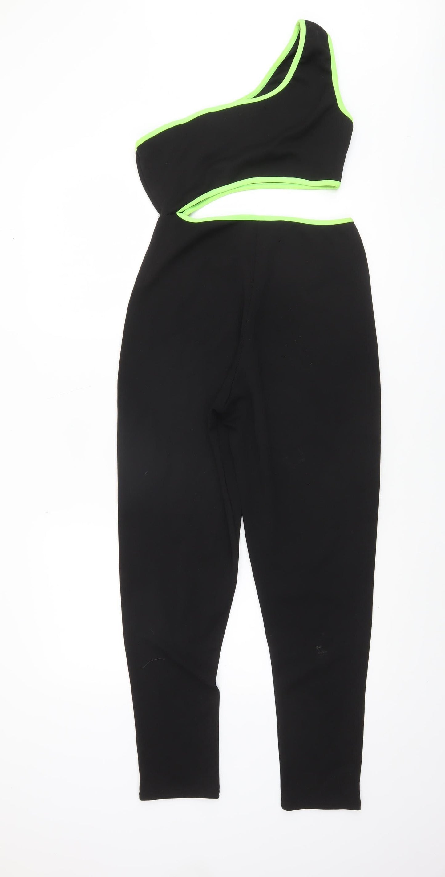 PrettyLittleThing Womens Black Neon Trim One Shoulder Jumpsuit UK 10