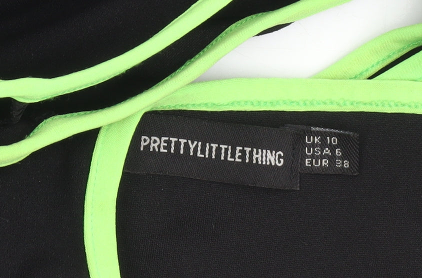 PrettyLittleThing Womens Black Neon Trim One Shoulder Jumpsuit UK 10