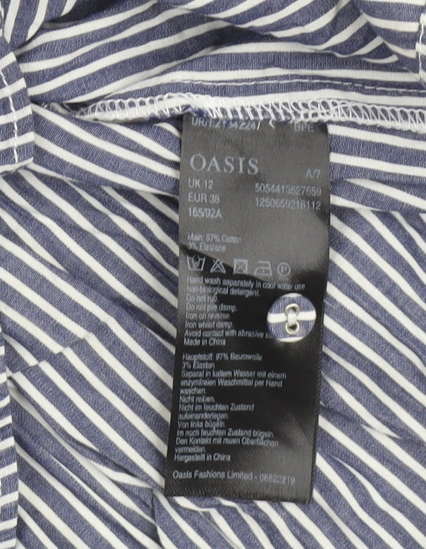 Oasis Women Blue Striped Off Shoulder Shirt Dress Size 12