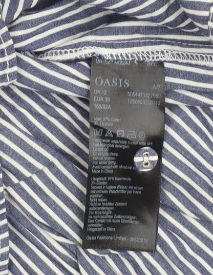 Oasis Women Blue Striped Off Shoulder Shirt Dress Size 12