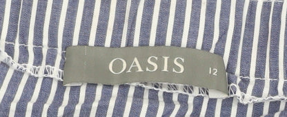 Oasis Women Blue Striped Off Shoulder Shirt Dress Size 12