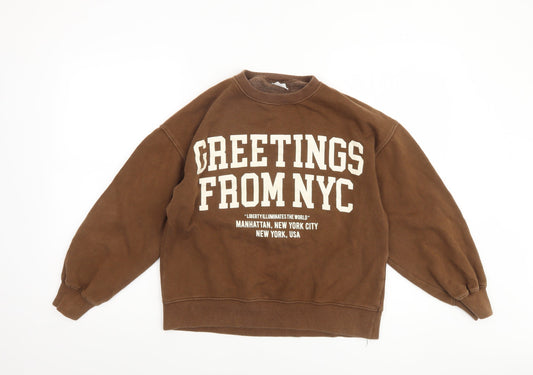 ZARA Boys Brown 13-14 Years Pullover Fleece Sweatshirt NYC Graphic