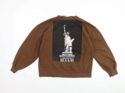 ZARA Boys Brown 13-14 Years Pullover Fleece Sweatshirt NYC Graphic
