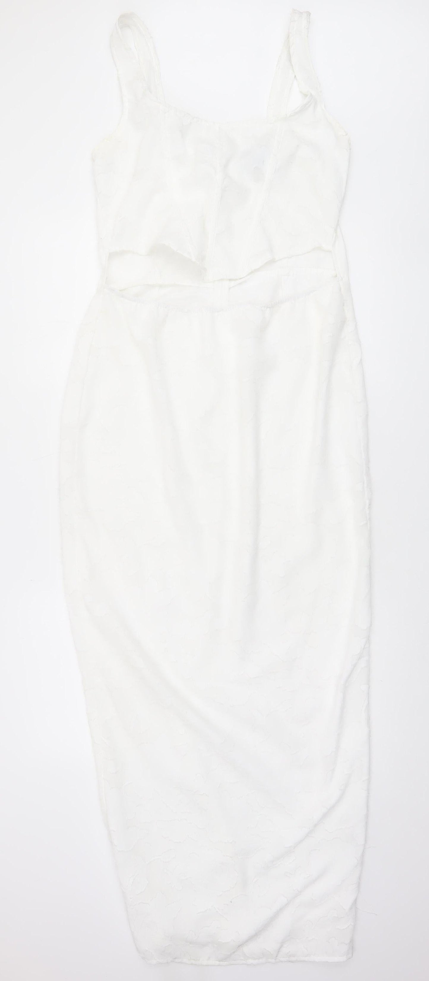 PrettyLittleThing Women White Size 14 Sleeveless Lace Bodycon Midi Dress