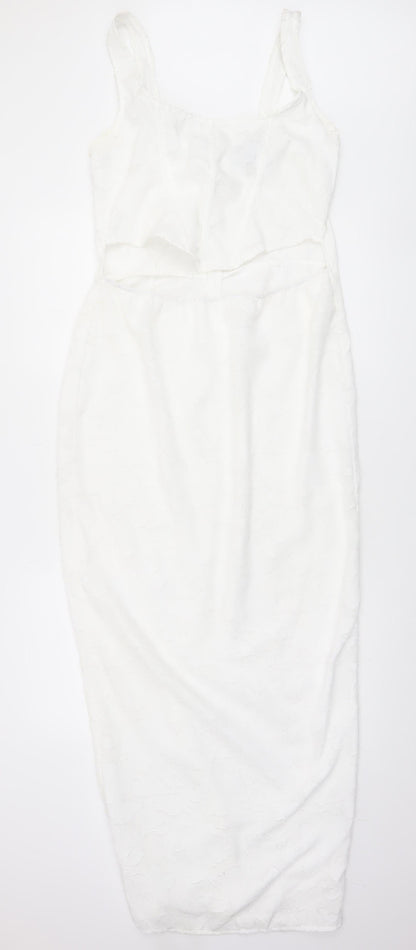 PrettyLittleThing Women White Size 14 Sleeveless Lace Bodycon Midi Dress