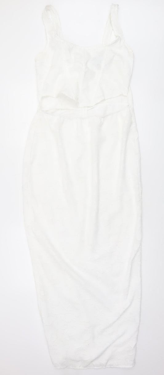 PrettyLittleThing Women White Size 14 Sleeveless Lace Bodycon Midi Dress