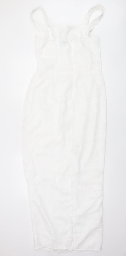 PrettyLittleThing Women White Size 14 Sleeveless Lace Bodycon Midi Dress