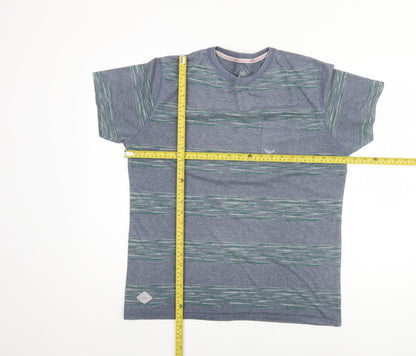 Threadbare Men's Blue Striped Short Sleeve Crew Neck T-Shirt Size L