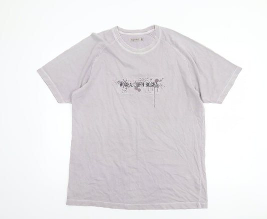 Rocha John Rocha Men's Grey Graphic Print Cotton T-Shirt Size L