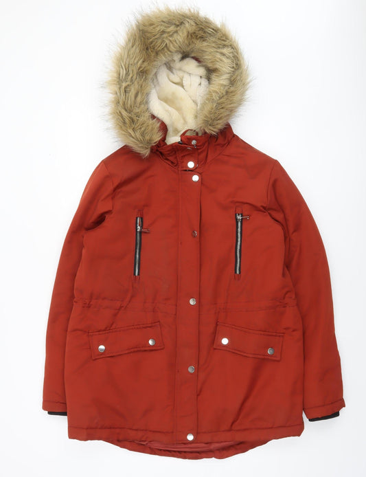 Papaya Women’s Red Faux Fur Hooded Parka Jacket Size 14
