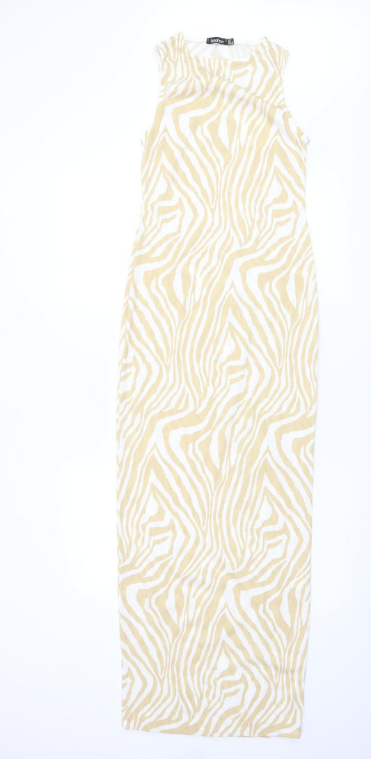 Boohoo Women Beige Zebra Print Sleeveless Bodycon Midi Dress Size 10