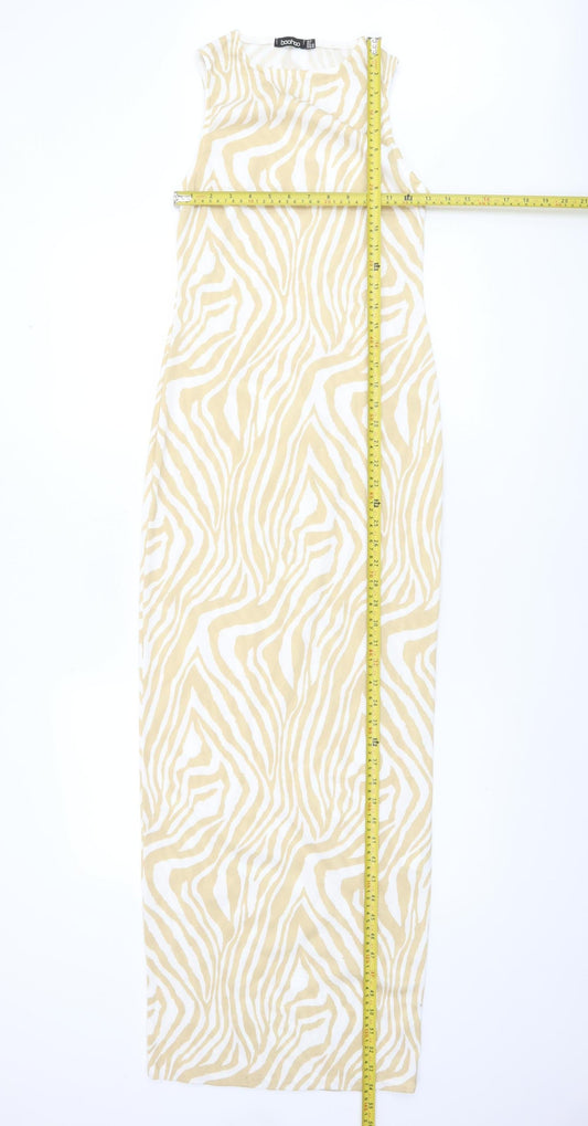 Boohoo Women Beige Zebra Print Sleeveless Bodycon Midi Dress Size 10