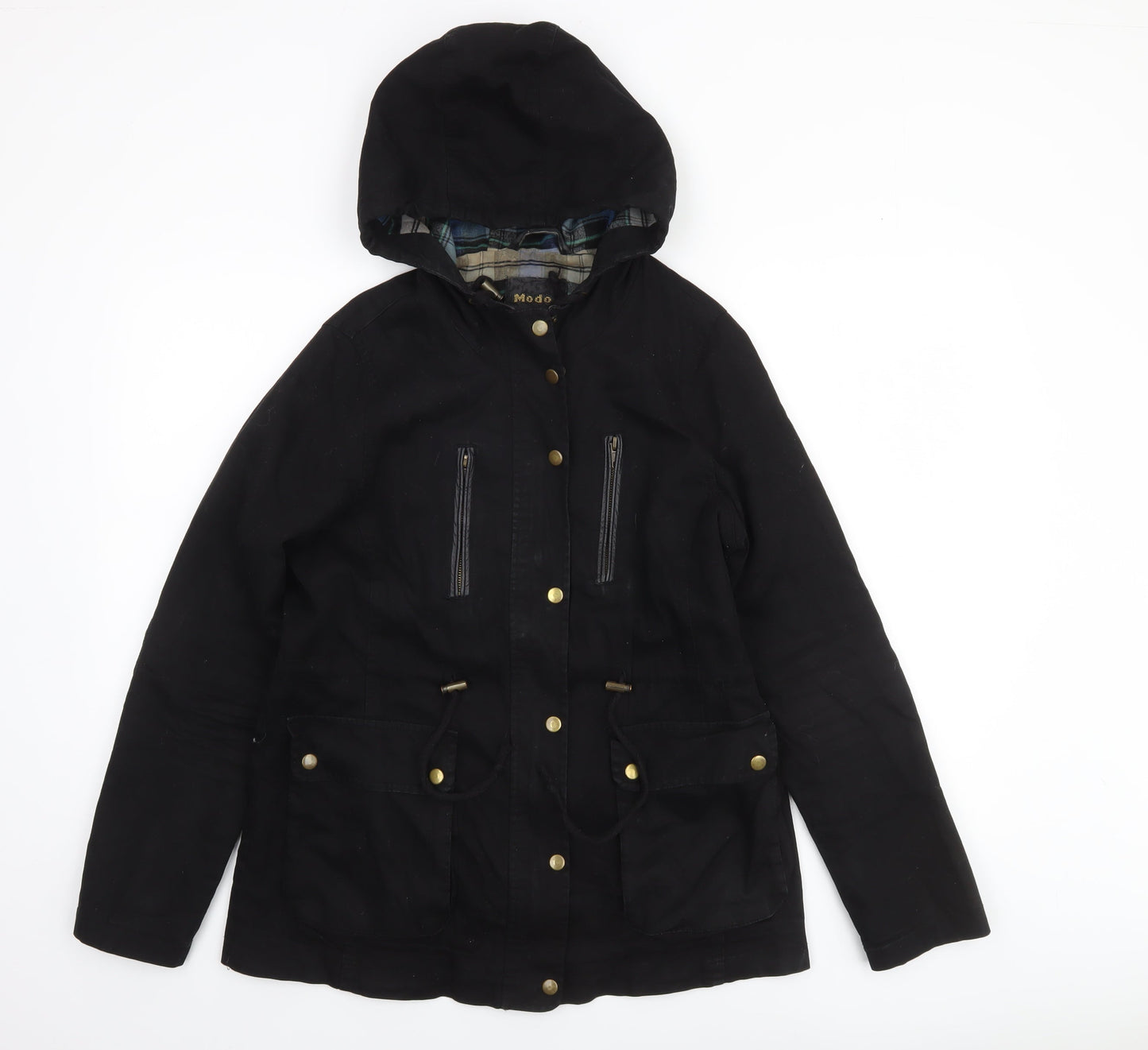 Modo Women Black Cotton Hooded Parka Jacket UK 12