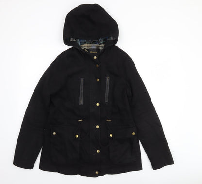 Modo Women Black Cotton Hooded Parka Jacket UK 12