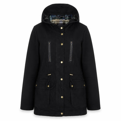 Modo Women Black Cotton Hooded Parka Jacket UK 12