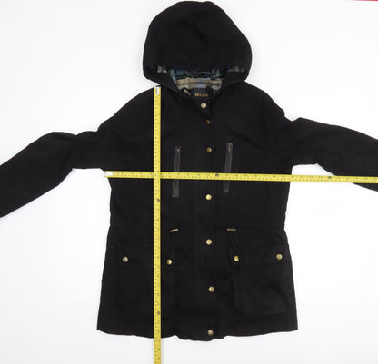 Modo Women Black Cotton Hooded Parka Jacket UK 12
