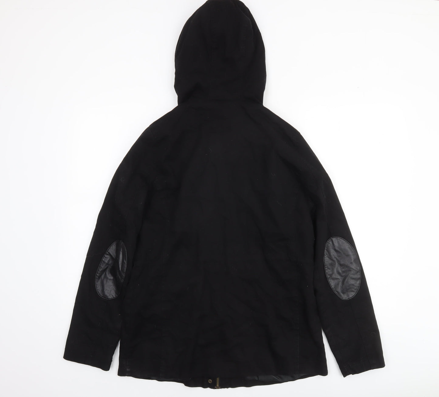 Modo Women Black Cotton Hooded Parka Jacket UK 12