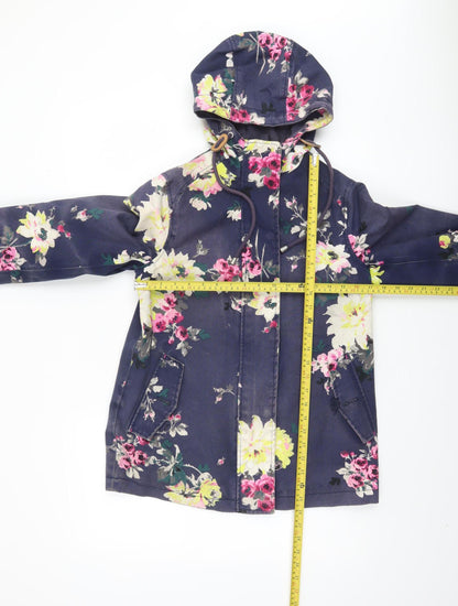 Joules Womens Blue Floral Waterproof Hooded Rain Coat Size 8