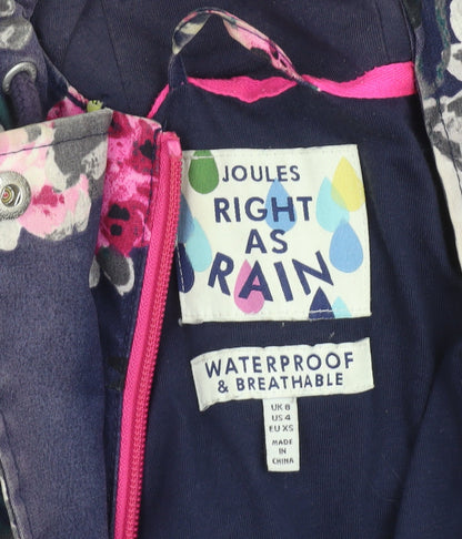 Joules Womens Blue Floral Waterproof Hooded Rain Coat Size 8
