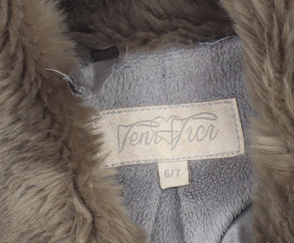 Teni Vici Girls Silver Sequin Faux Fur Collar Winter Puffer Coat 6-7 Years