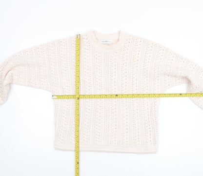 Gallery Women Beige Knit Jumper Size S Cotton Acrylic Crew Neck