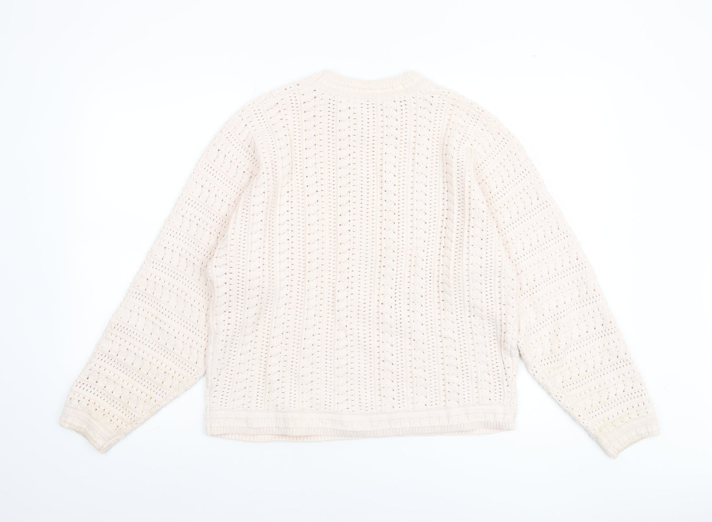 Gallery Women Beige Knit Jumper Size S Cotton Acrylic Crew Neck