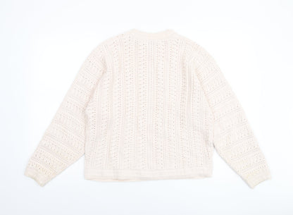 Gallery Women Beige Knit Jumper Size S Cotton Acrylic Crew Neck