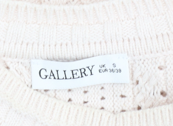Gallery Women Beige Knit Jumper Size S Cotton Acrylic Crew Neck