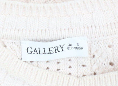 Gallery Women Beige Knit Jumper Size S Cotton Acrylic Crew Neck