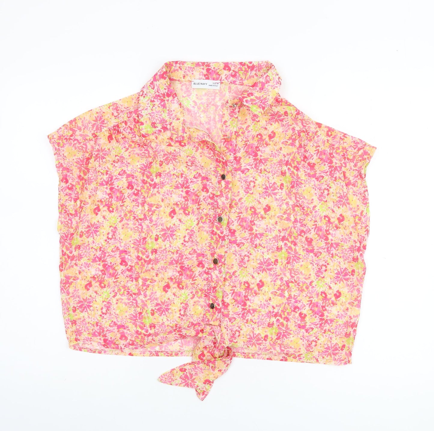 Womens UK Size M Blue Navy Pink Cropped Blouse