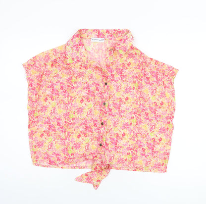 Womens UK Size M Blue Navy Pink Cropped Blouse