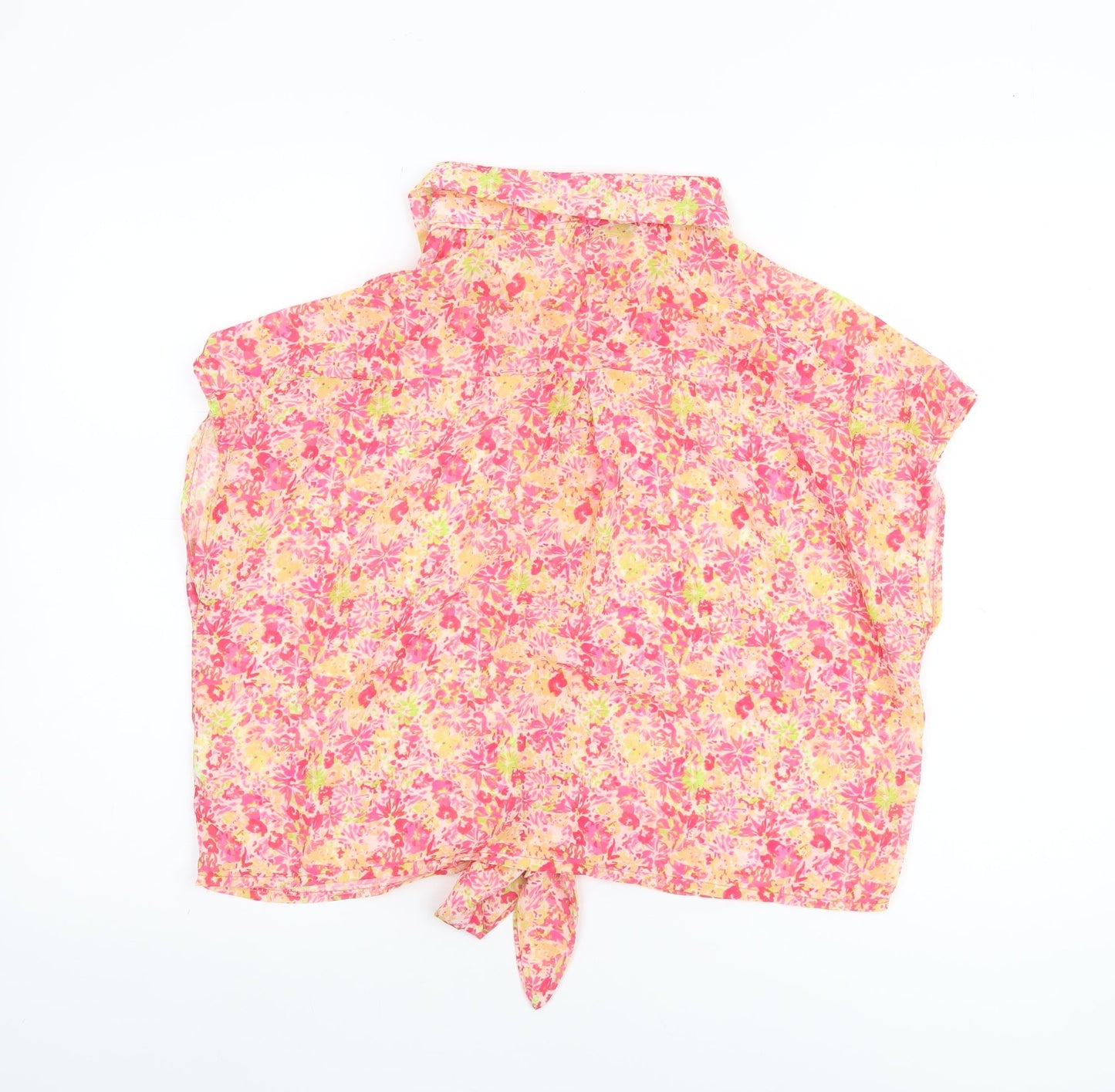 Womens UK Size M Blue Navy Pink Cropped Blouse