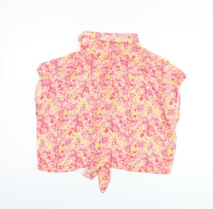 Womens UK Size M Blue Navy Pink Cropped Blouse