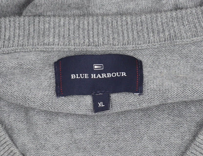 Marks and Spencer Blue Harbour Mens Grey Argyle V-Neck Jumper XL Cotton