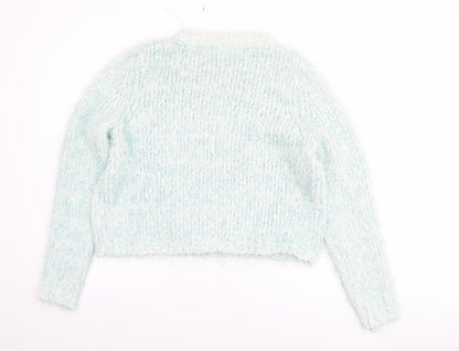 F&F Women Blue Chunky-Knit Crew Neck Long Sleeve Pullover Jumper Size 16