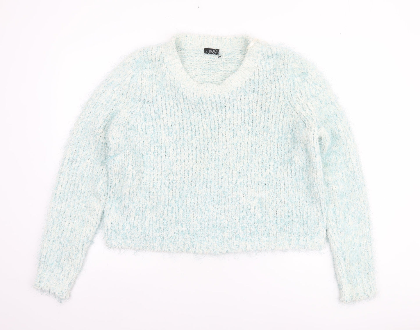 F&F Women Blue Chunky-Knit Crew Neck Long Sleeve Pullover Jumper Size 16