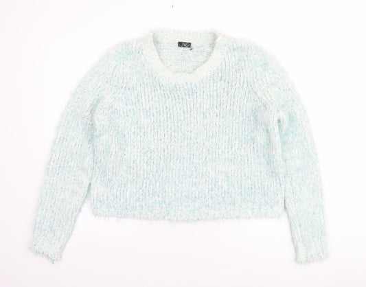 F&F Women Blue Chunky-Knit Crew Neck Long Sleeve Pullover Jumper Size 16