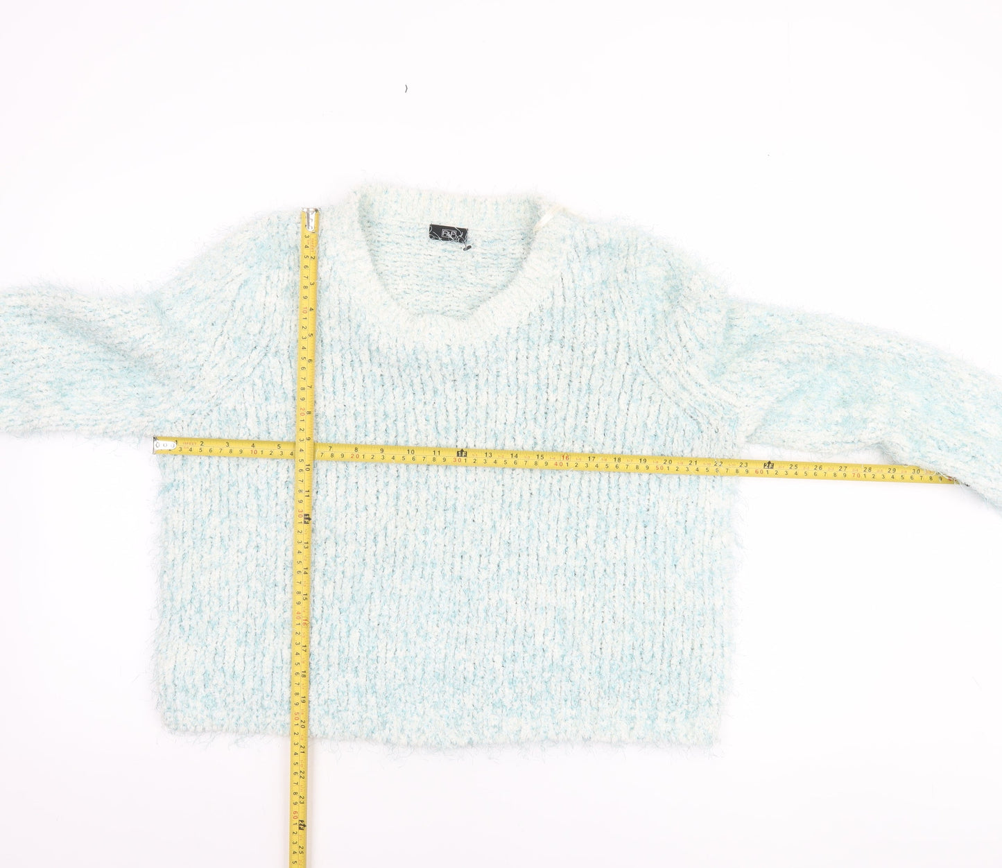 F&F Women Blue Chunky-Knit Crew Neck Long Sleeve Pullover Jumper Size 16