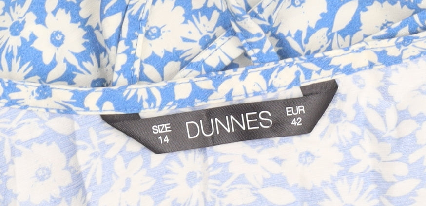 Dunnes Women Blue Floral Viscose Fit & Flare Dress Size 14