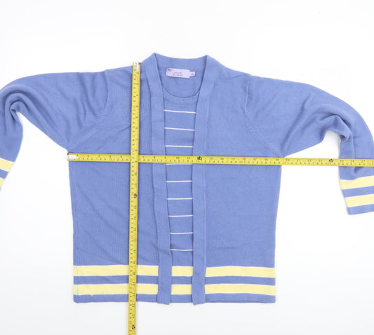 Honor Millburn Women's Blue Striped Open Knit Cardigan Size S 10-12