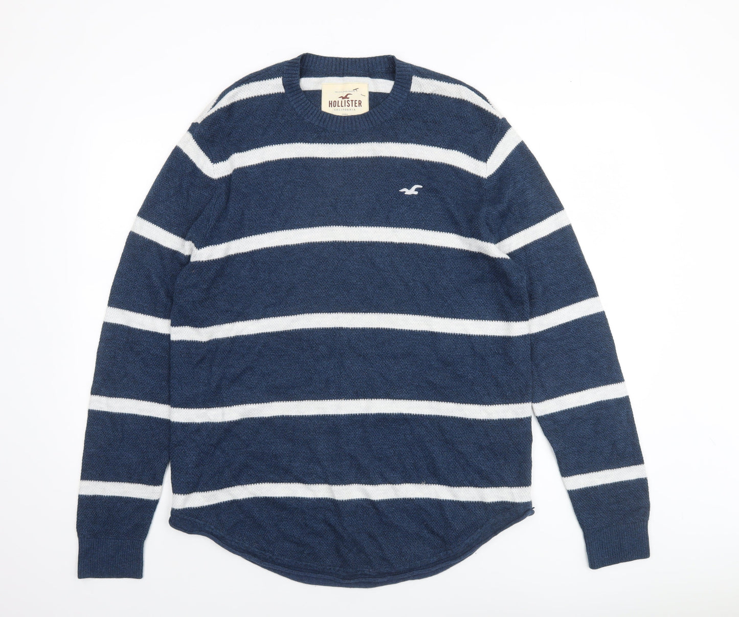 Hollister Men’s Blue Striped Crew Neck Cotton Blend Jumper L
