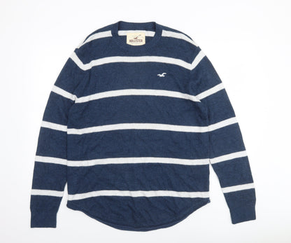 Hollister Men’s Blue Striped Crew Neck Cotton Blend Jumper L